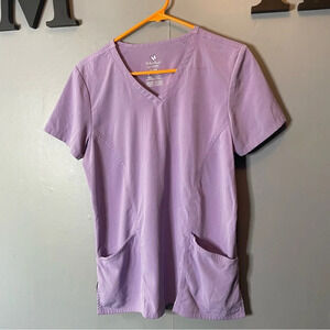 Willowbrook purple 2 pocket short sleeve scrub top women’s size small